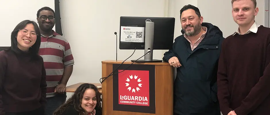 The Office of Global & Experiential Learning welcomed the U.S. Department of State Passport Services Team (NY), bringing on-campus passport processing to students, faculty, and staff. From left to right: Cheryl Chen, Jeremy Vasquez, Silvia Perez, Christopher Bender, Ugur Bekdemis.