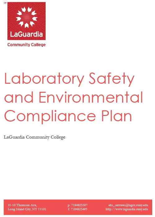 Lab Safety Plan Example Environmental Health and Safety (EHS) – LaGuardia Community College